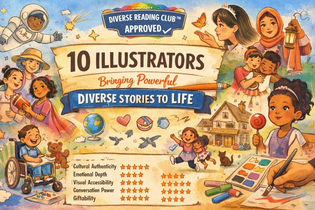 10 illustration blog. star ratings by Diverse Reading Club. Image generated by AI