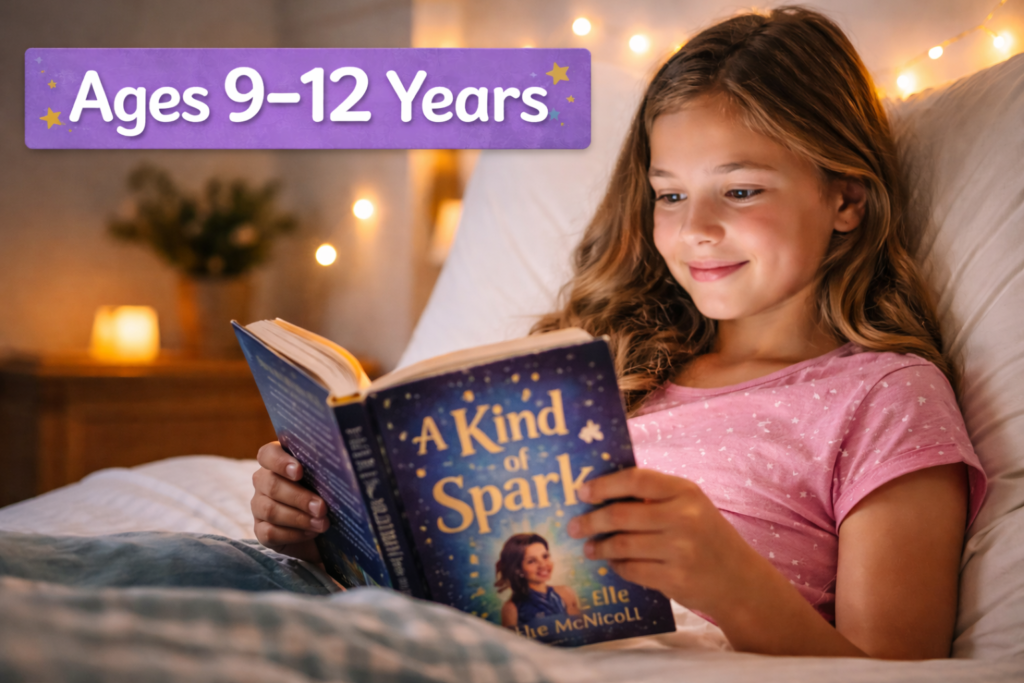 Girl in bed reading book. Image generated by AI