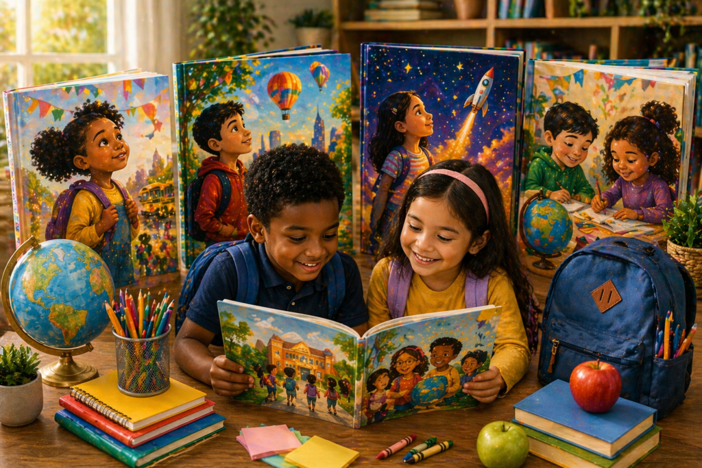 Back to school books for kids. Image generated by AI